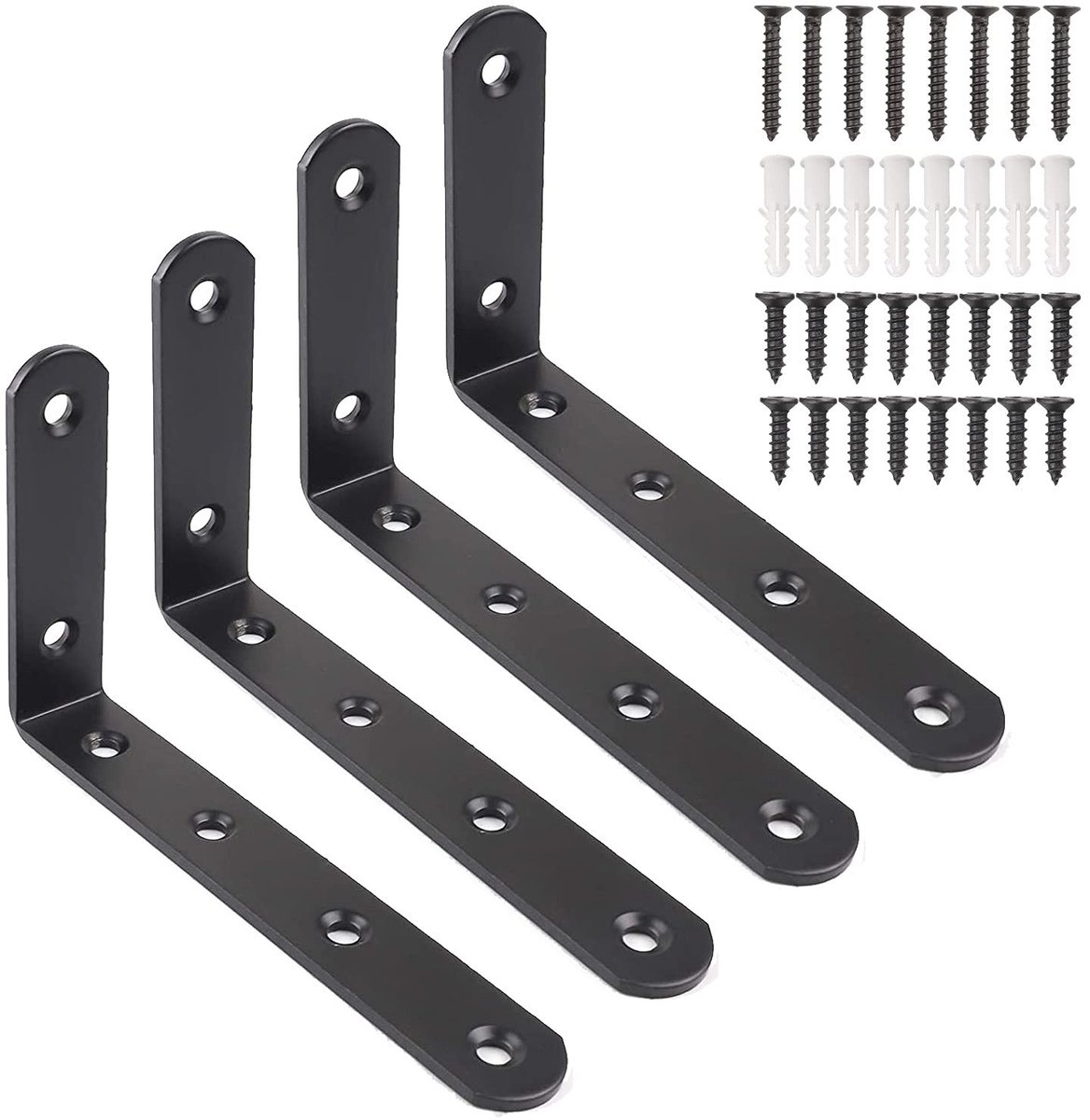 Dailygoods- Plankbeugels L-vormig - 4 stuks Metalen Planksteunen - Wandhaakse Hoekbeugels - Schroeven/Muurstekkers - 125 mm x 75 mm - Voor Tafels/Boekenplanken
