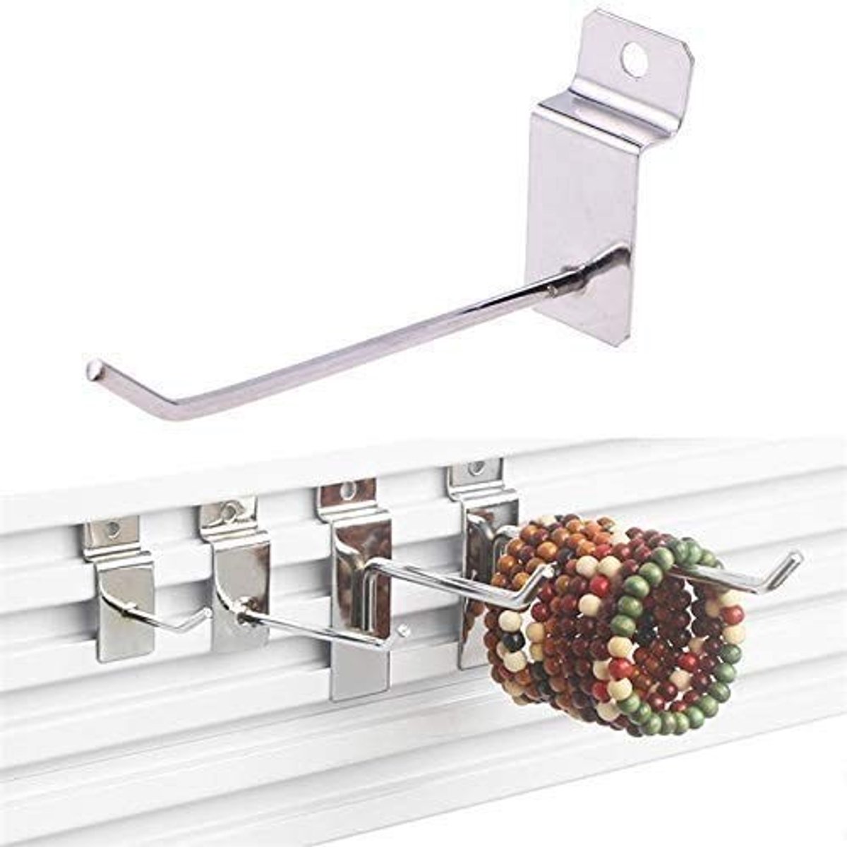 Dailygoods- Wandhaak 25 Stuks - 6 Inch Wandhaak - Roestvrij Staal - Max. Draagvermogen 1.5 kg - Glanzend Chroom - Voor Slat Wall Panel - Wandhaken