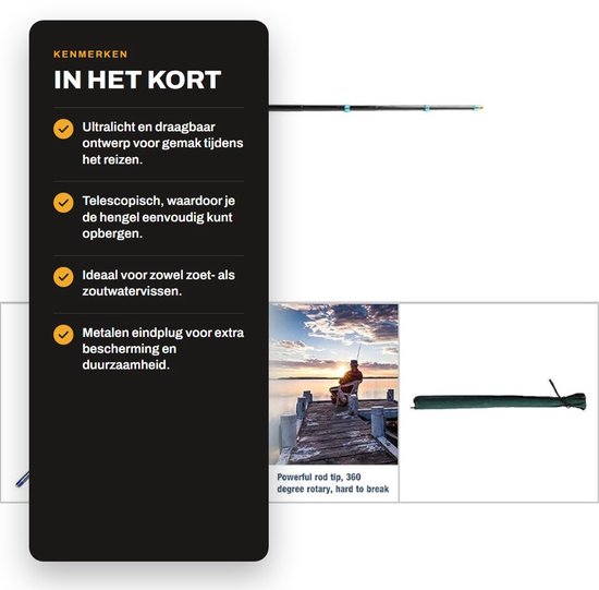 Dailygoods- Vishengel Telescopisch 4,5 m - Ultralicht - Waterdicht - Corrosiebestendig - Vissen in Zoet/zout Water - Hoogwaardig Koolstofvezel - Hengel van Dailygoods — afbeelding 2