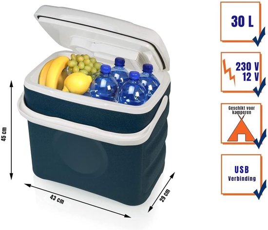QUOVO® Elektrische koelbox 12 en 230 volt - Elektrische koelbox - Koelbox - Blauw - 29cm x 43cm x 45 cm van Quovo — afbeelding 2
