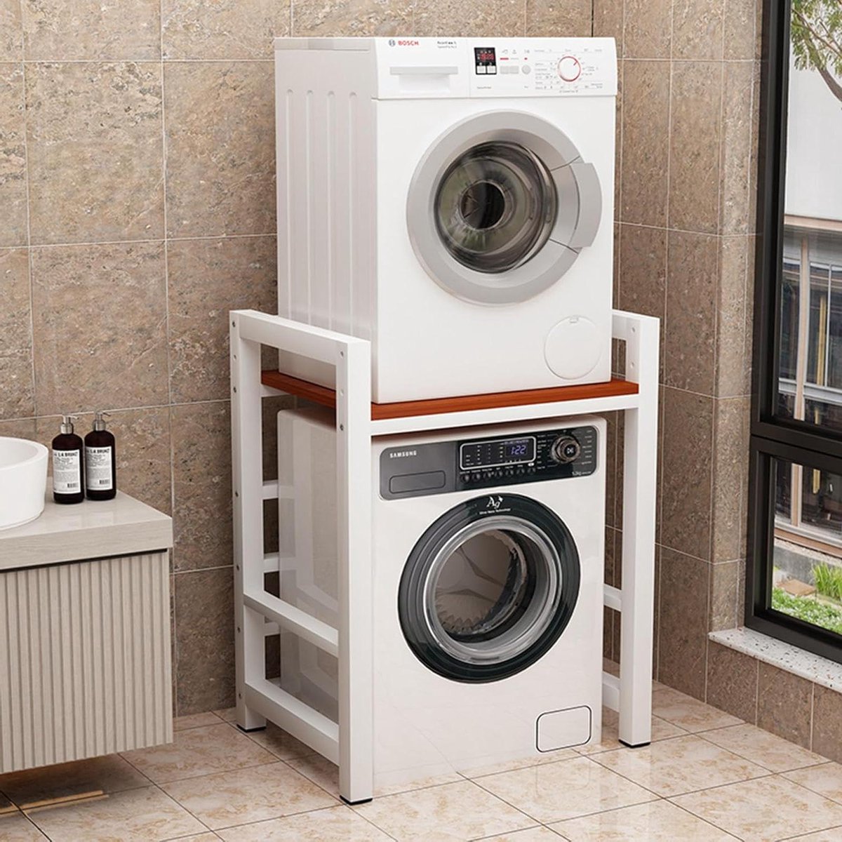 Wasmachine Kast - Opbergrek - Ruimte Besparen - Aanpasbare Hoogte - 75x65x105cm - Zwart