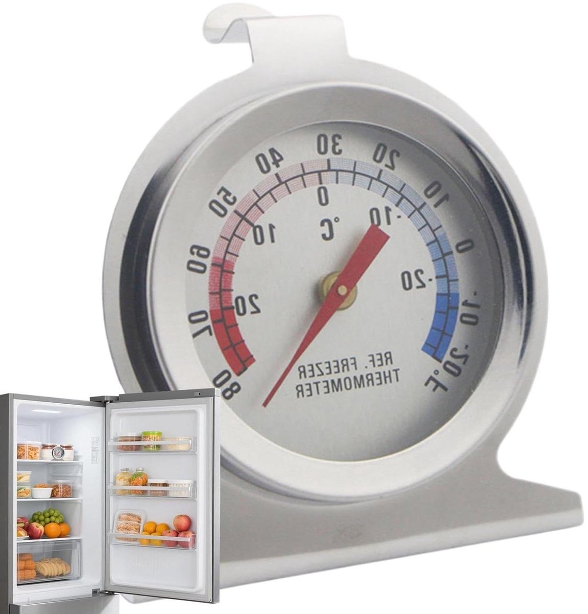Koelkast Temperatuurmeter - Analoge Monitor - Voedsel Bewaren - Roestbestendige Behuizing - 72 Centimeter - Zilverkleurig