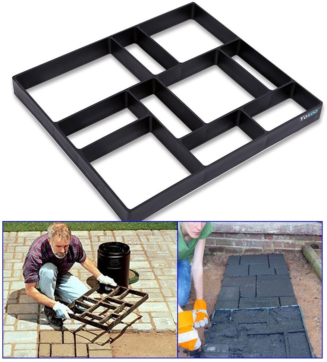 Dailygoods- Vloervorm DIY - 10 Rasters - 45 x 40 x 4 cm - Polypropyleen Hars - Geschikt voor Terrassen - Gemakkelijk te Gebruiken - Betonmal