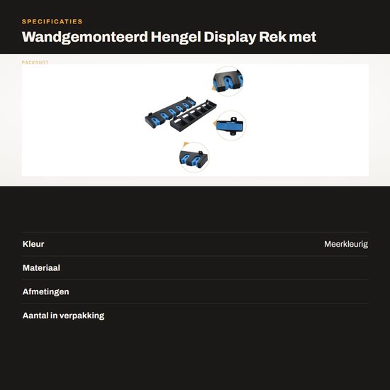 Dailygoods- Hengelrek Wandgemonteerd - 6 Bevestigingsclips - Vistuig Collectie Rek - Kunststof EVA - Zwart/Blauw - Bescherming tegen Beschadiging - Hengelstandaard van Dailygoods — afbeelding 3