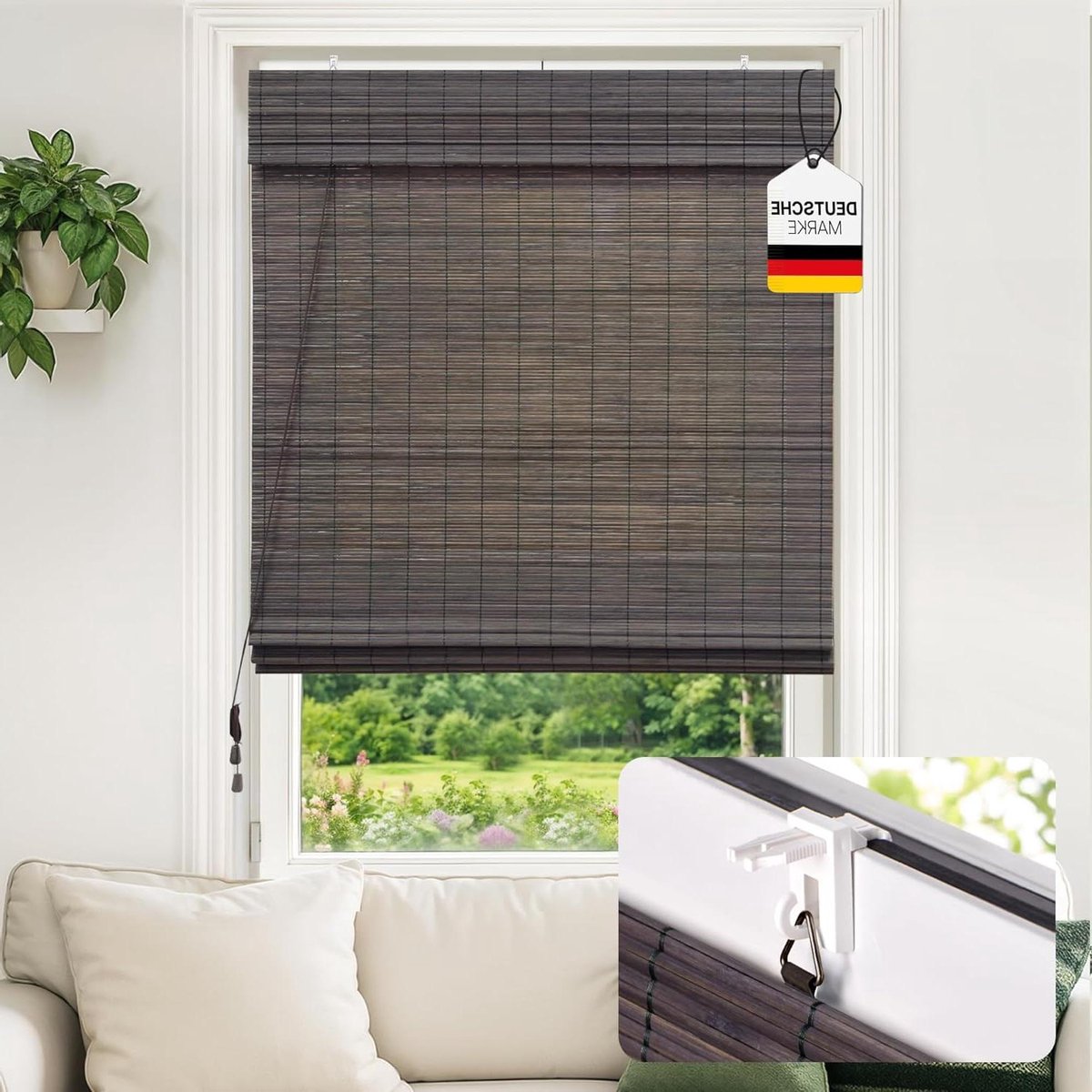 Bamboe Rolgordijn - Vouwgordijn Hout - Privacy Creëren - Montage Zonder Boren - 150 x 220 