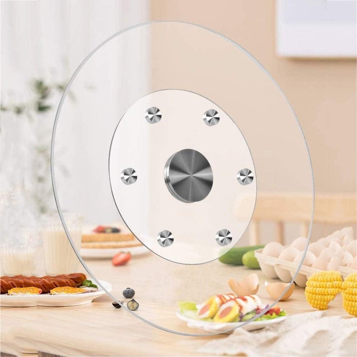 Glazen Draaitafel - Rond Tafelblad - Gezellig Eten - Stil Lager - 80 cm - Transparant