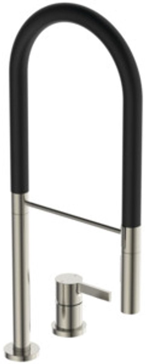 Ideal Standard Gusto - Keukenkraan met flexibele arm en douche, 2-gats installatie, staal/zwart BD425GN