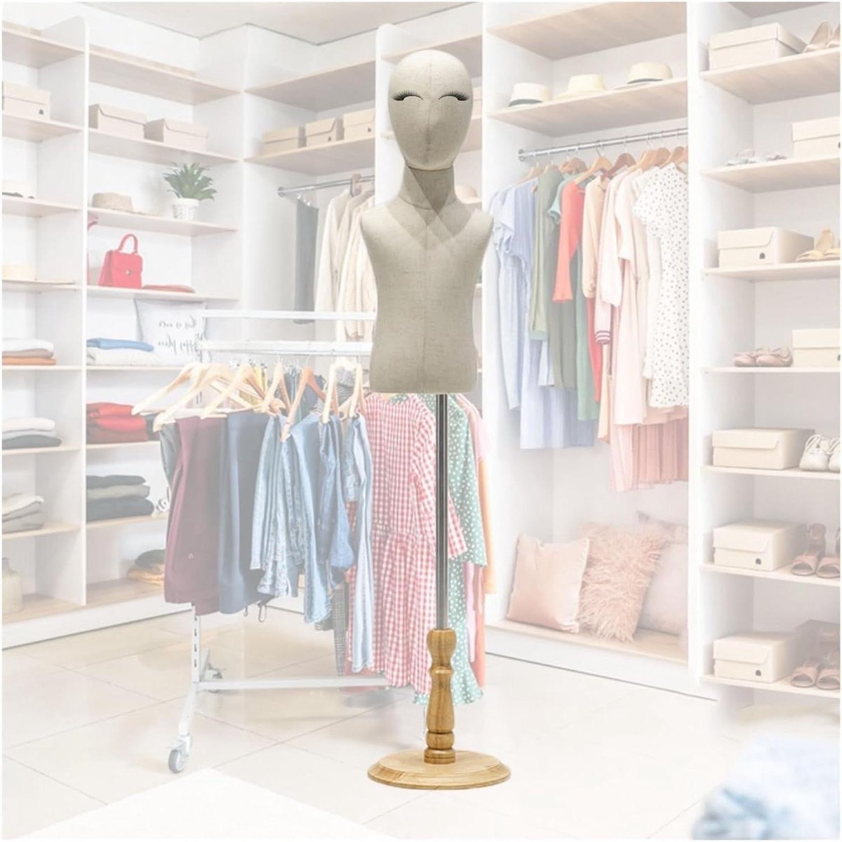 Kinder Naaipop - Paspop Kind Lichaam - Kleding Presenteren - Verstelbare Hoogte - 93-140 cm - Beige