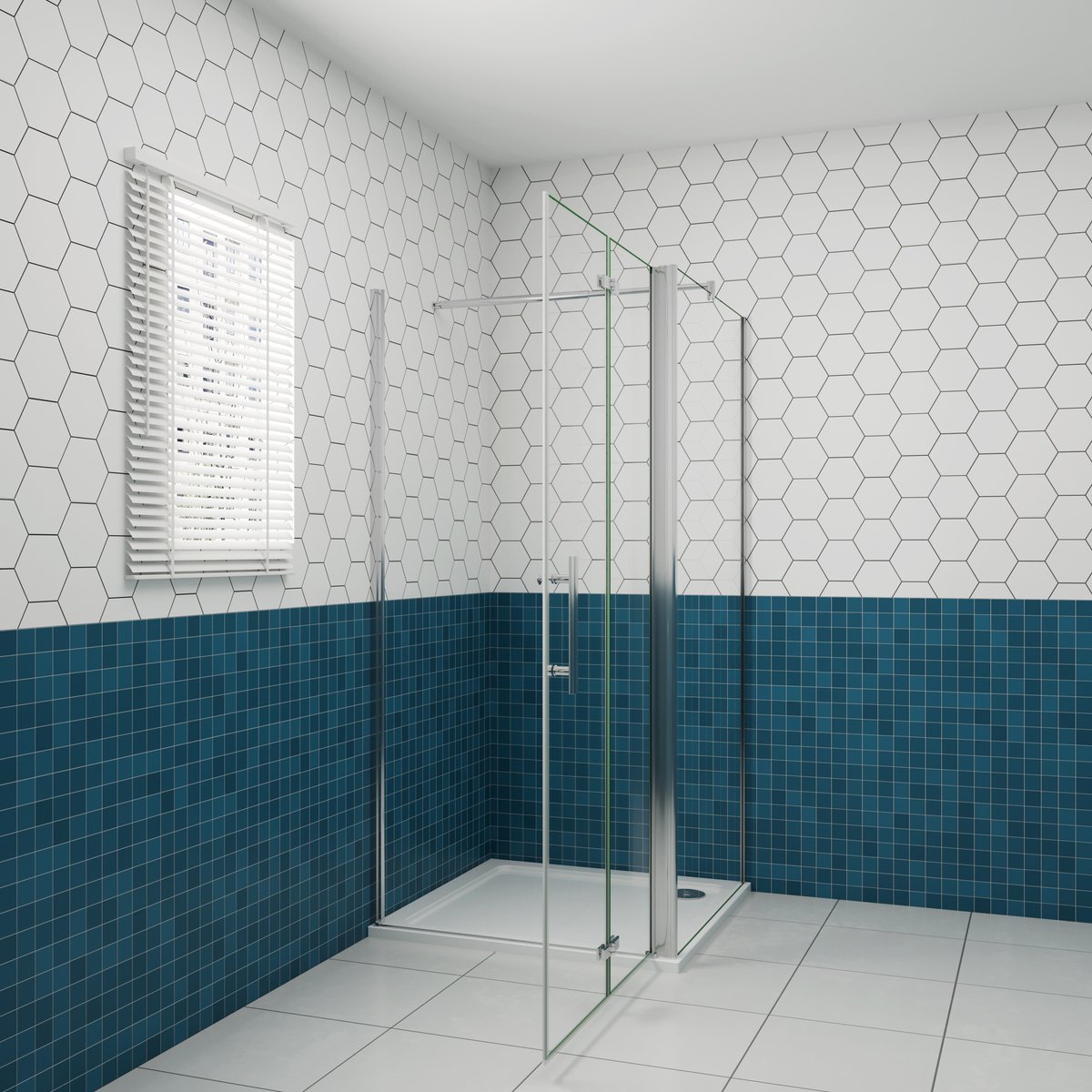 Aica hedendaags douchecabine 100x90x195cm met vouwdeur en vaste zijwand 6mm NANO EasyClean veiligheidsglas 70-120cm Stabilisatiestang glanzend chroom profiel incl. douchebak