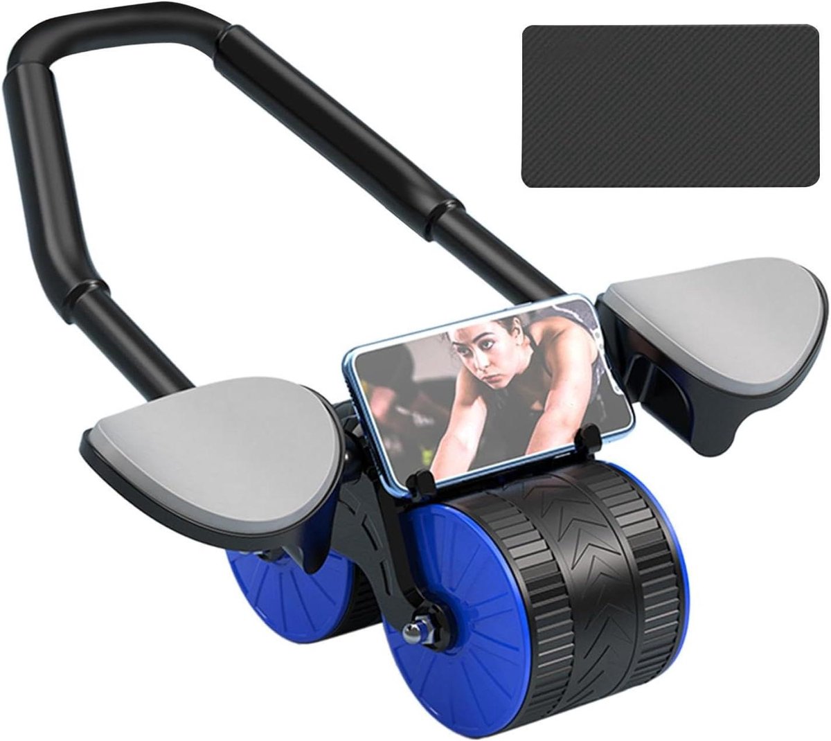 Ab Wielroller - Buikspier Trainer - Core Training - Automatische Rebound - Dubbele Wielen - Zwart Blauw