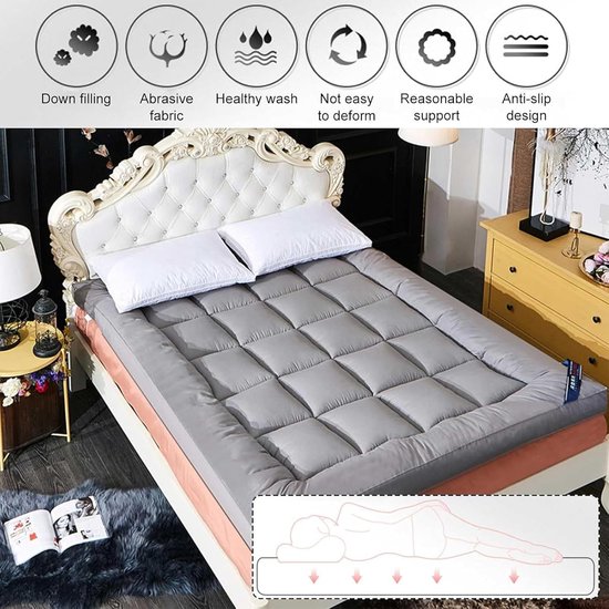 Dikke Futon Matras - Slaapkussen Oprolbaar - Comfortabel Slapen - Ademend Polyester - 100 x 200 cm - Grijs — afbeelding 5