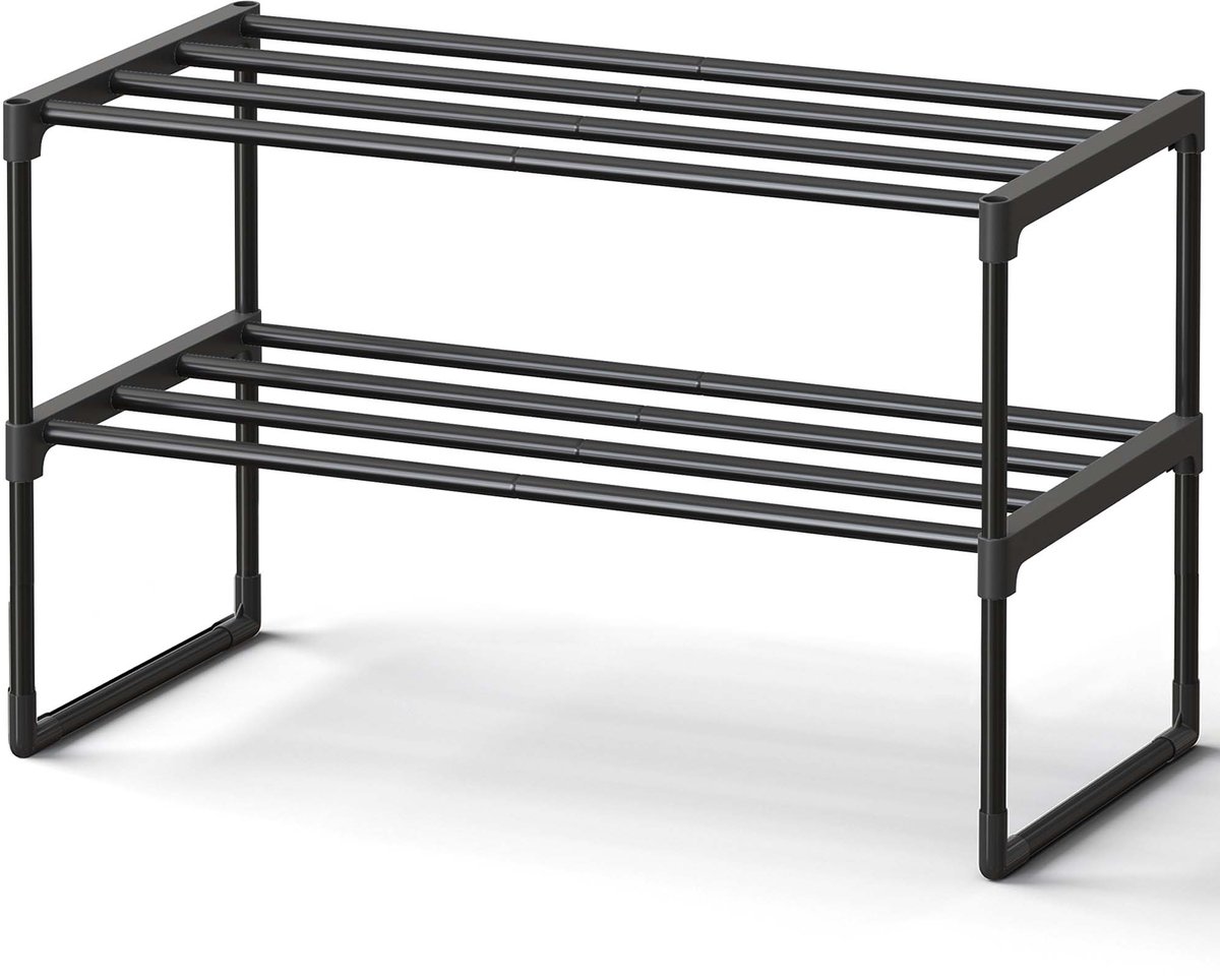 Dubbel schoenenrek opbergrek 30×68×33,8 cm zwart geschikt voor 6-9 paar schoenen stapelbaar ontwerp ruimtebesparend stevig en duurzaam metalen frame eenvoudig te monteren en schoon te maken geschikt voor hal, slaapkamer of gang