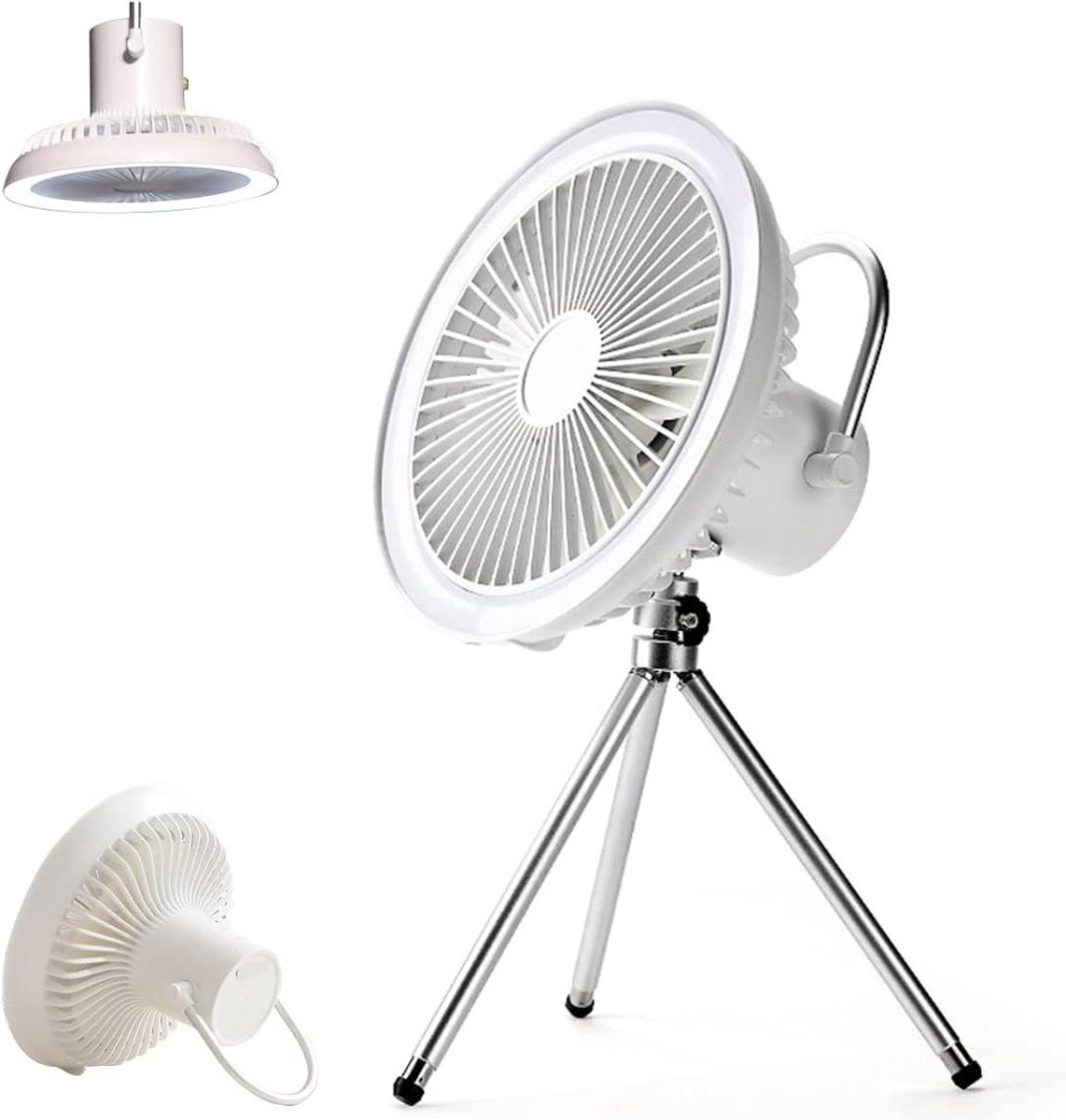 Draagbare Ventilator - USB Ventilator - Koelte Bieden - Met Ring Nachtlampje - 4000 mAh Batterij - Wit