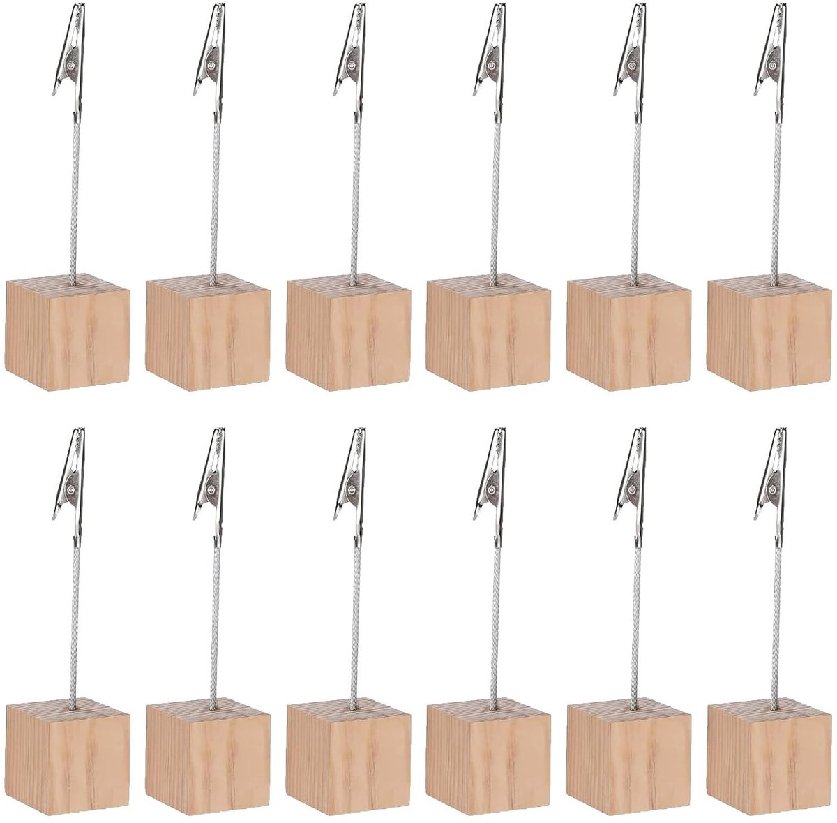 Dailygoods- Fotohouder - 12 Stuks - Houten Kaarthouder - Tafelkaarthouder - Krokodillenklemmen - Notitiehouders - Duurzaam Grenenhout