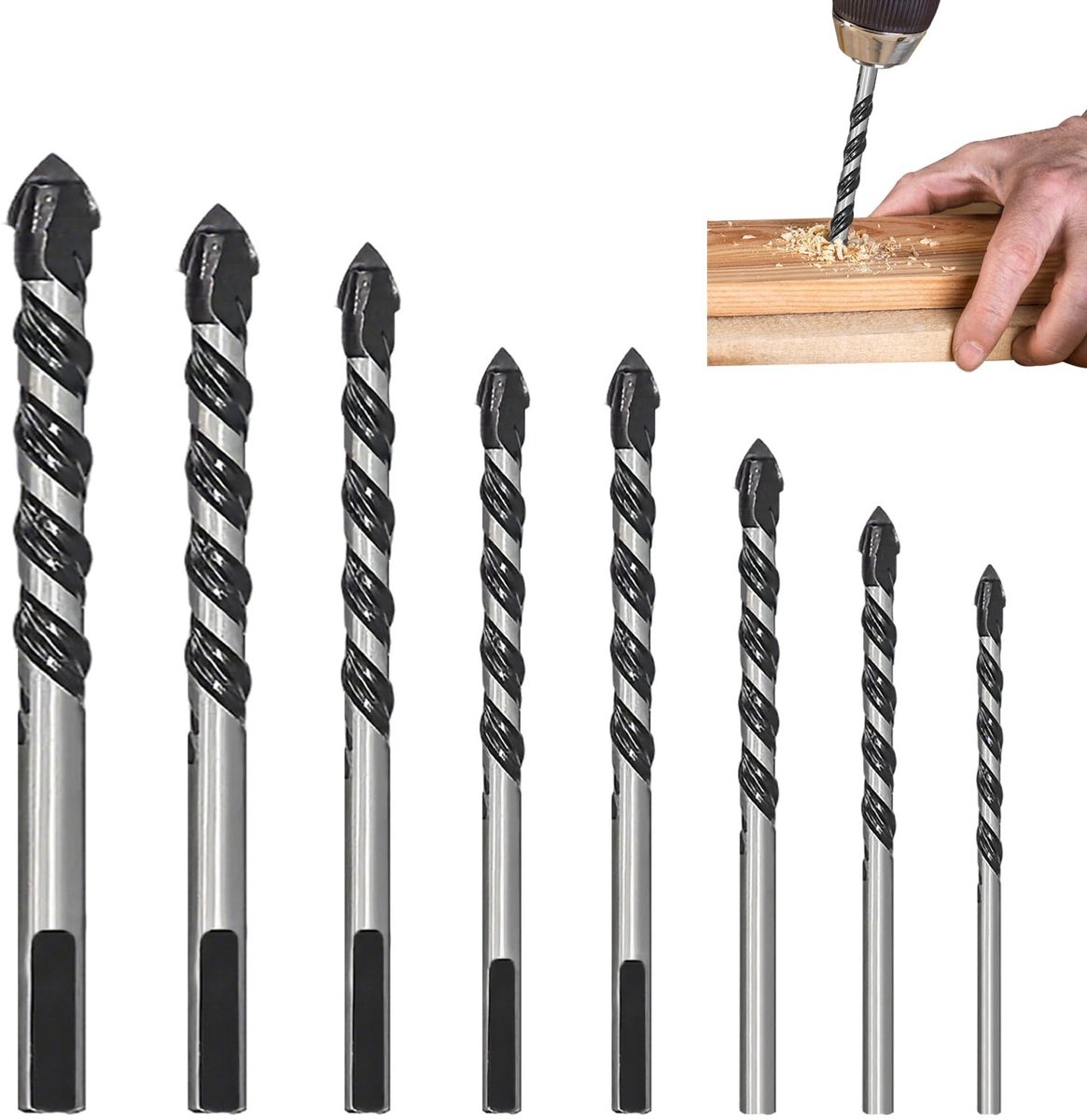 Dailygoods- Tegelboor Set 9 Stuks - Professionele Tegelboren - Voor Tegels/Beton/Glas - 3/4/5/6/8/10/12 Mm - Waterkoeling Vereist - Geschikt voor Harde Materialen - Boorset