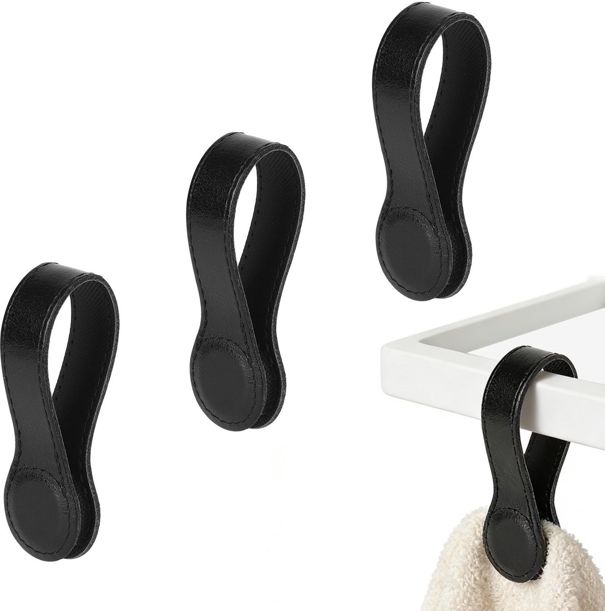 Dailygoods- Handdoekklemmen Sterke Magnetische - Handdoekclips - Keuken/Badkamer Accessoire - Set van 3 - Zwart PU-leer - 18x3 cm