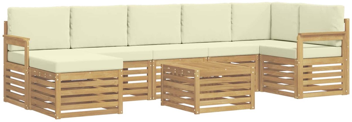 vidaXL Buiten - bank - set - 8 - st - 8-zits - Wit - en - crèmekleurig - Polyester Wit en crèmekleurig
