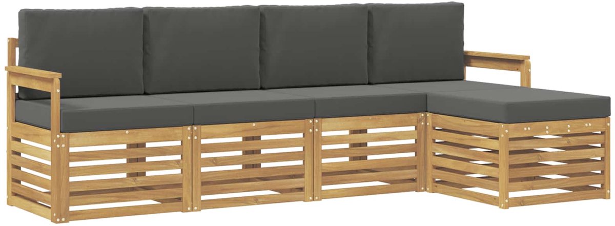 vidaXL Buiten - bank - set - 5 - st - 5-zits - Wit - en - antracietkleurig - Polyester Wit en antracietkleurig