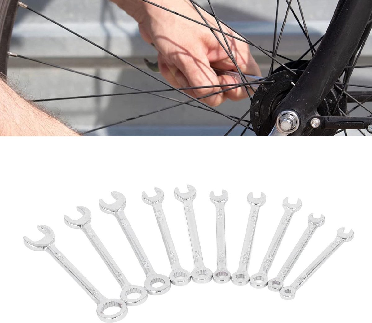 Dailygoods- Steeksleutelset 10 Stuks - Roestvrij Staal - Flexibel - Ergonomisch - 15 Graden Hoek - Opbergtas Inclusief - Moersleutelset