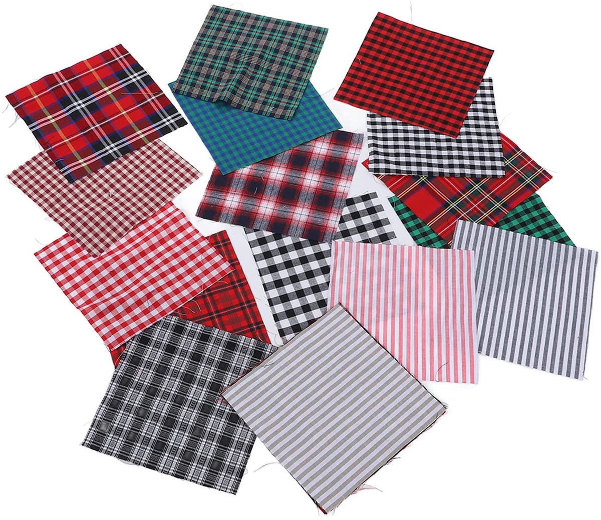 Dailygoods- Stof Kerst Katoen - 20 Stuks - 25x25cm - Rijke Kleuren - Precut Tartan - Geschikt voor Tassen/Opbergzakken - Quiltstof