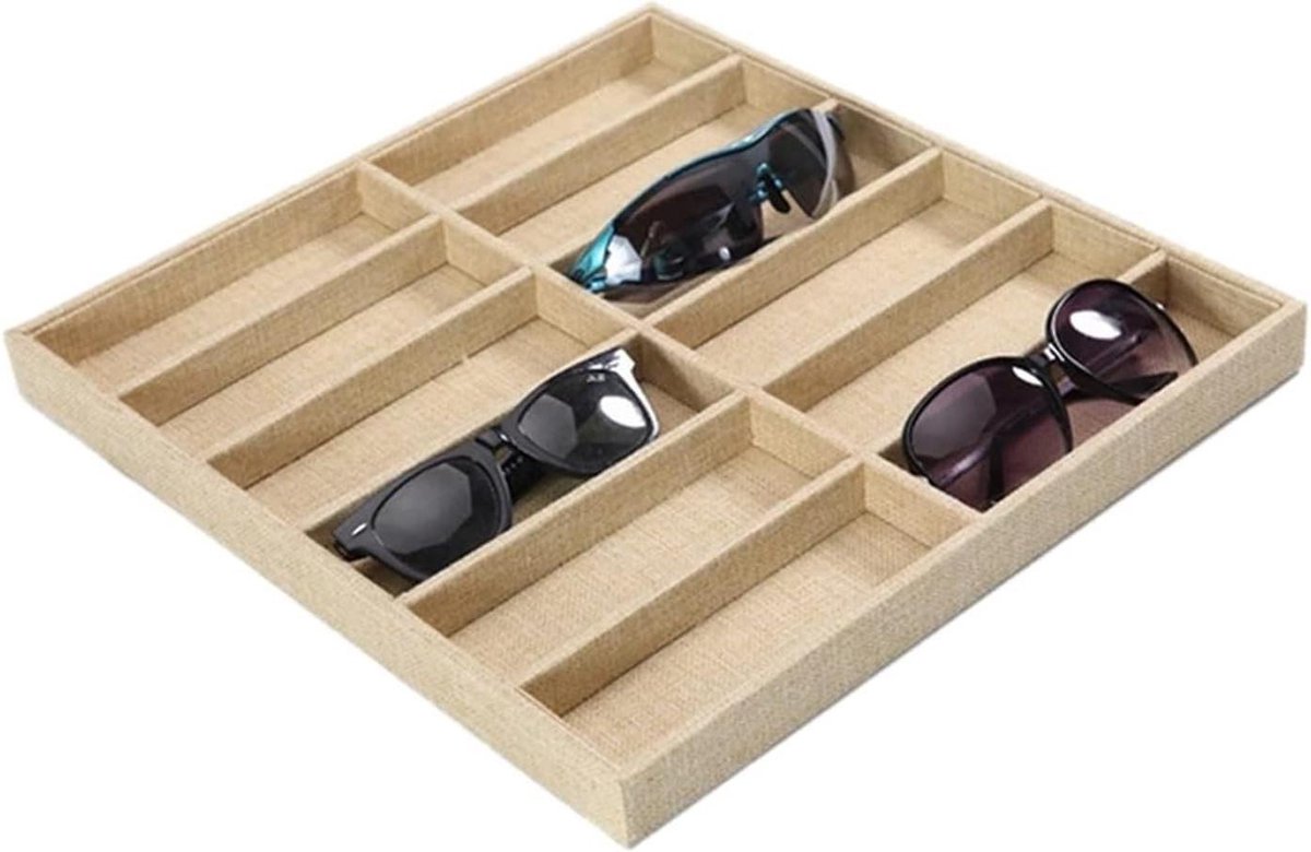 Brillen Display Box - Opbergkoffer Kleding - Veilige Opslag - Zacht Velvet Interieur - 12 Vakken - Grijs
