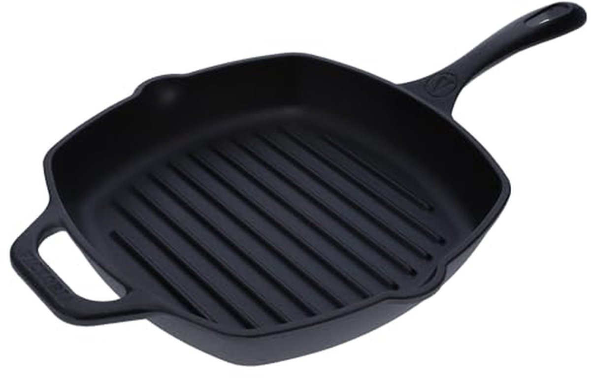 Gietijzeren Grillpan - Koekenpan Vierkant - Buiten Koken - Voorgekruid & Ovenbestendig - 25x25cm - Zwart