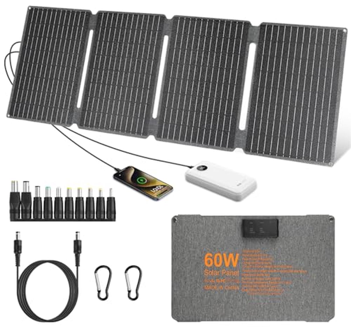 Draagbaar Zonnepaneel - Opvouwbare Charger - Buiten Opladen - ETFE Waterdicht - 60W Vermogen - Zwart