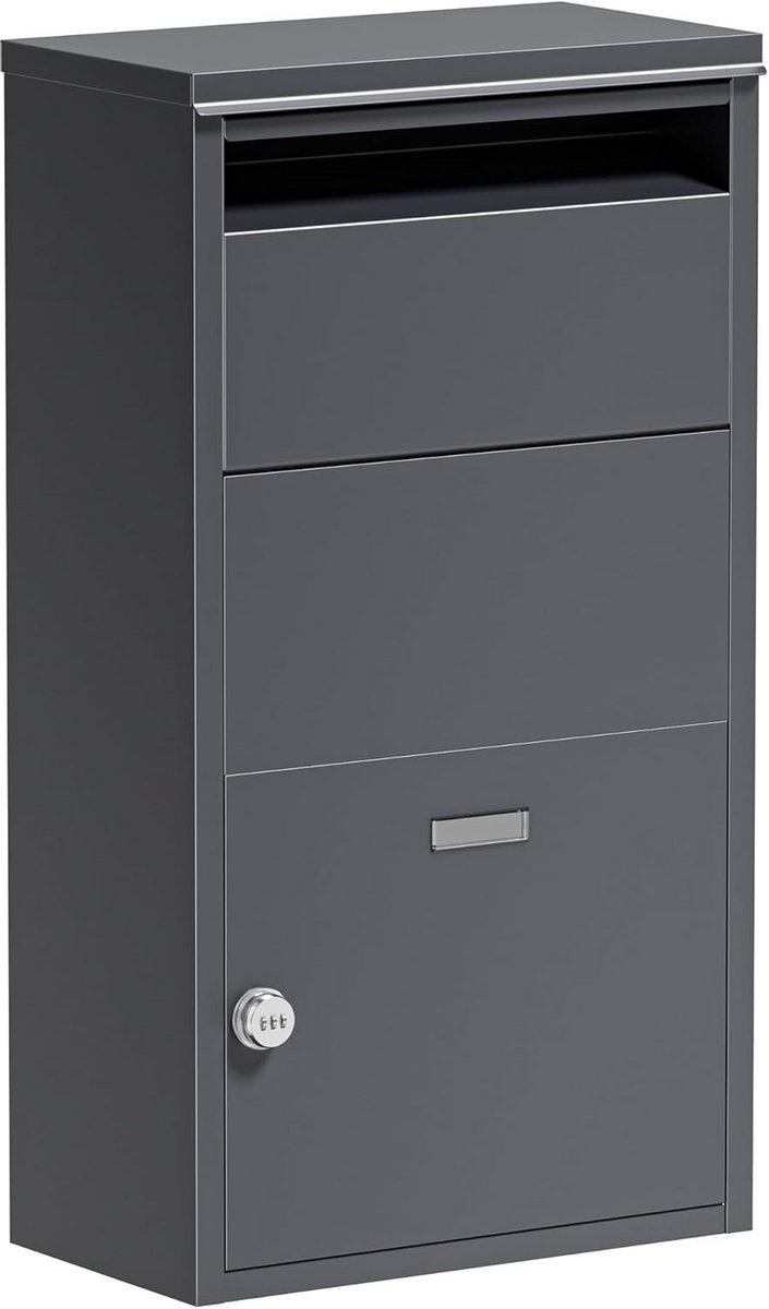 Wiltec pakketbus antraciet 410 x 220 x 750 mm, pakketbus voor thuis, privé-pakketontvangst geschikt voor pakketten en pakketjes, staande brievenbus van staal