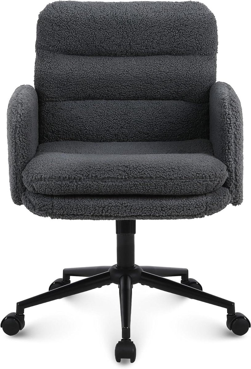 Comfortabele bureaustoel - Stoel met wieltjes - Thuiswerken - Zachte imitatiekasjmier - 97 cm hoog - Donkergrijs