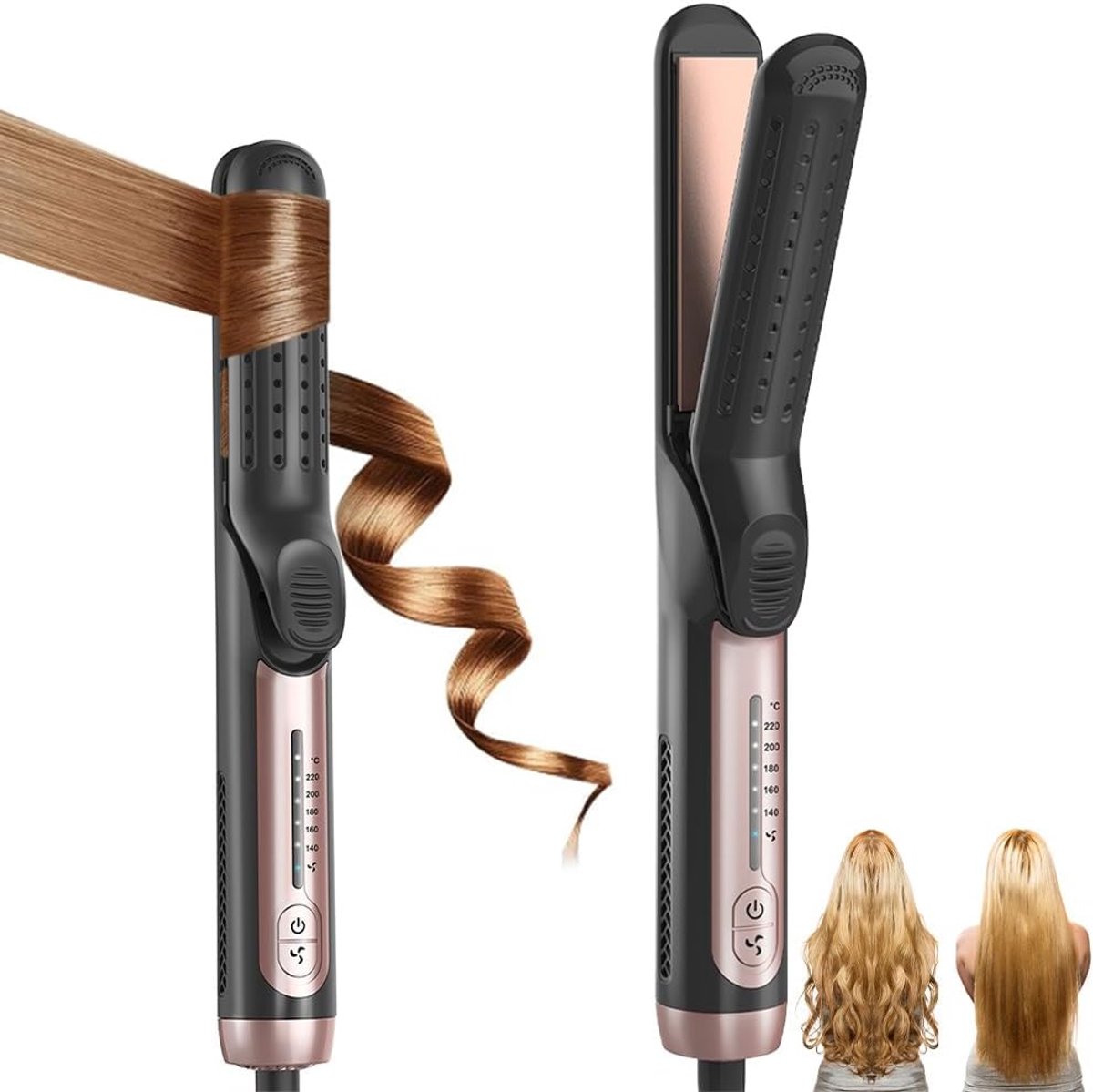 Mermaid Hair Waver Krultang voor haar, 2-in-1, 5 temperatuurinstellingen, gegevensweergave, 30 seconden opwarmtijd voor beginners, onmiddellijke golven, stijltang voor thuis en onderweg