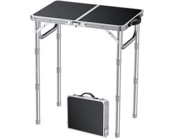 FUNYKICH 2ft Small Folding Camping Tables, 3 Height Adjustable Portable Picnic Table, Lightweight Aluminum Outdoor Table with Carry Handle for Camping, Picnic, Barbecue, 58 x 40cm (L22.8 x 40 cm)