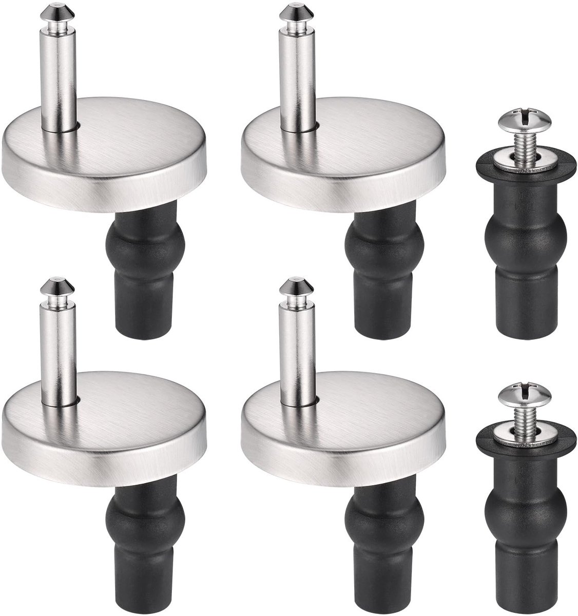 Dailygoods- WC-Bril Bevestigingen Universeel - 6-delige Set - Roestvrij Staal - Rubber - Inclusief 2 Expansie Schroeven - Diameter 45mm - Toiletbrilbeslag
