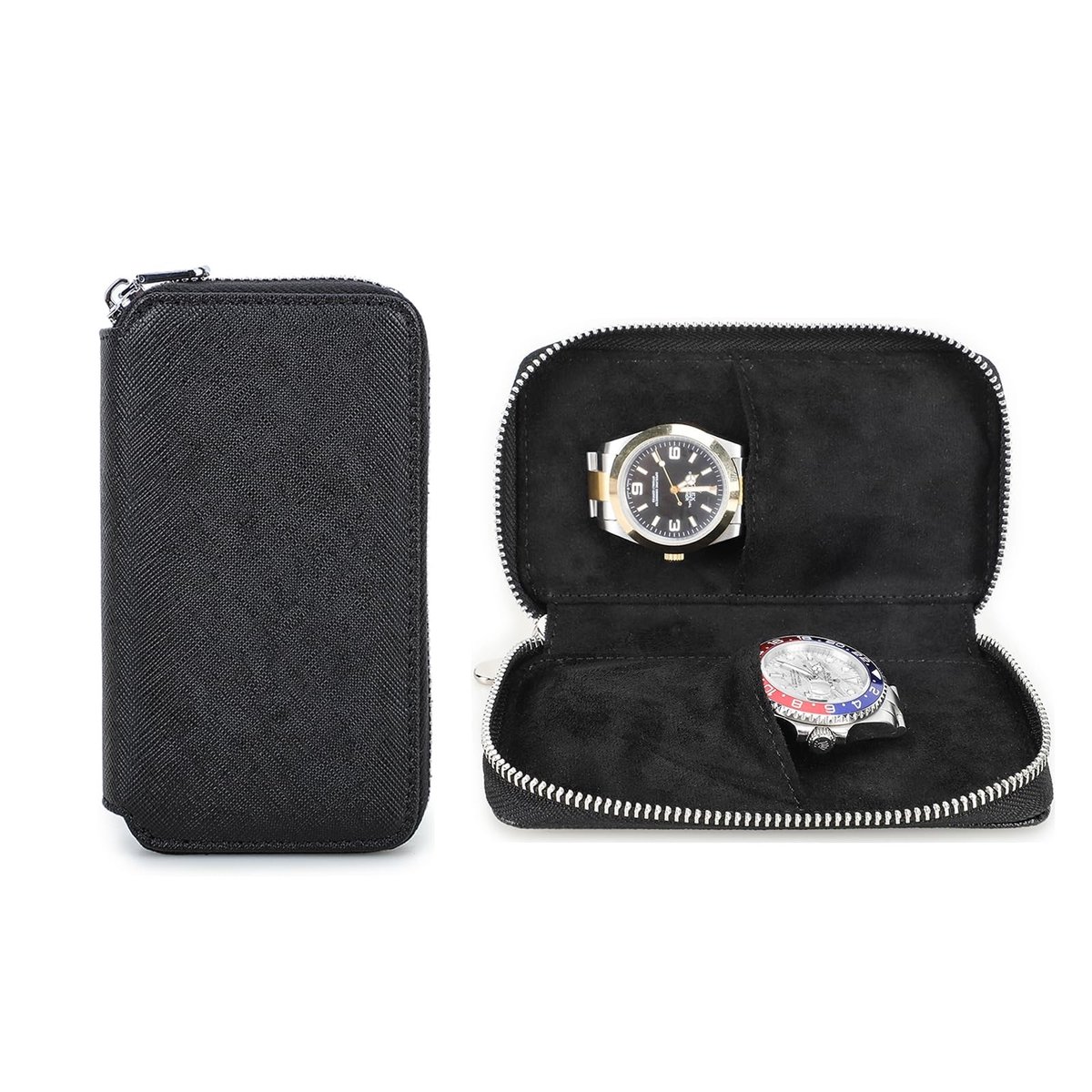 Dailygoods- Horlogekast - Lederen Opbergdoos voor 2 Horloges - Draagbare Reisopbergdoos - Slijtvast Saffiano Leer - Luxe Herenhorloge-Organizer - Horlogeopbergdoos