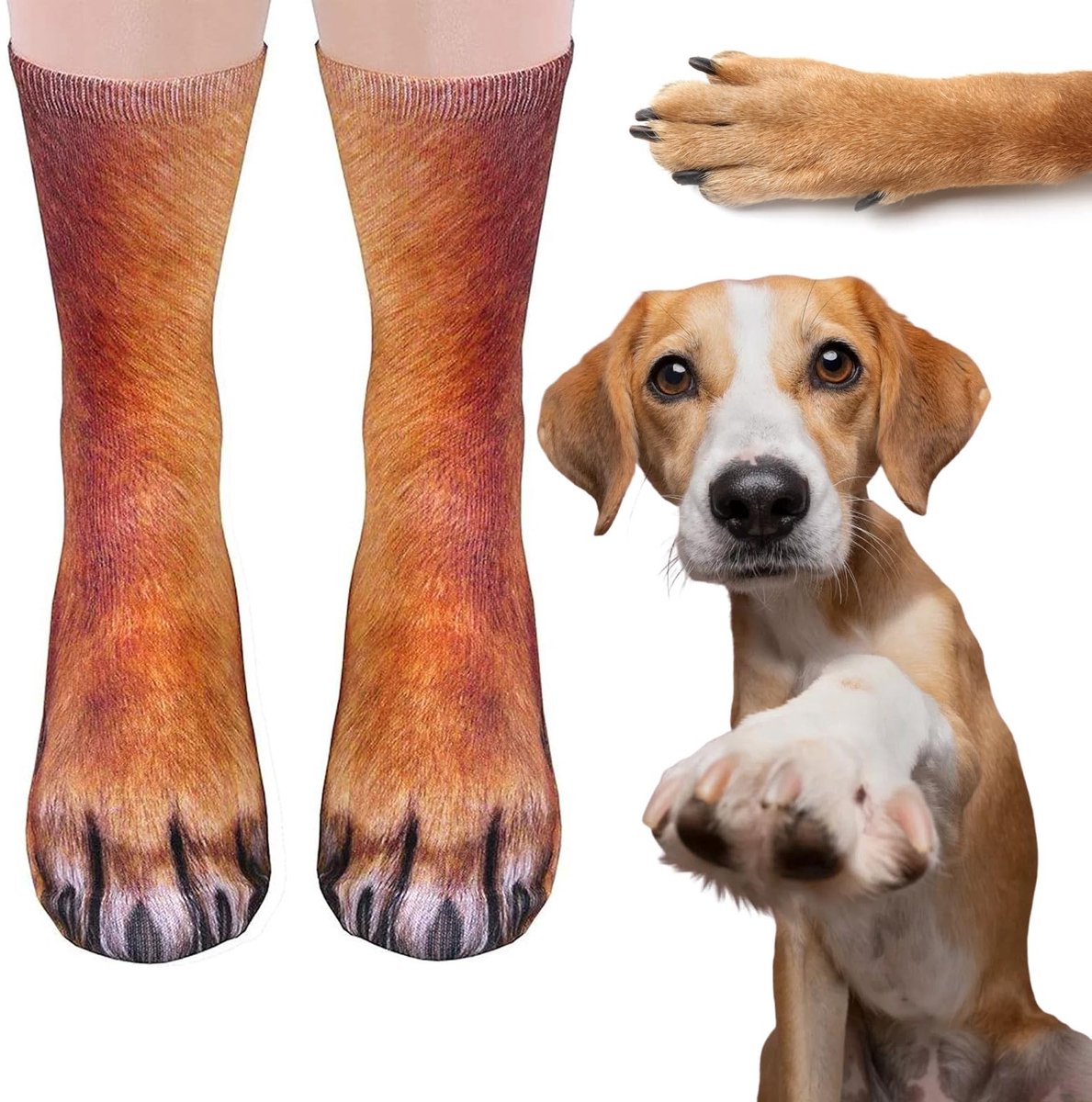 Dailygoods- Hondenpootsokken 3D-print - Grappige Dierenpootsokken - Elastisch/Duurzaam - 40 cm - Geschikt voor Volwassenen - Leuk Kerstcadeau