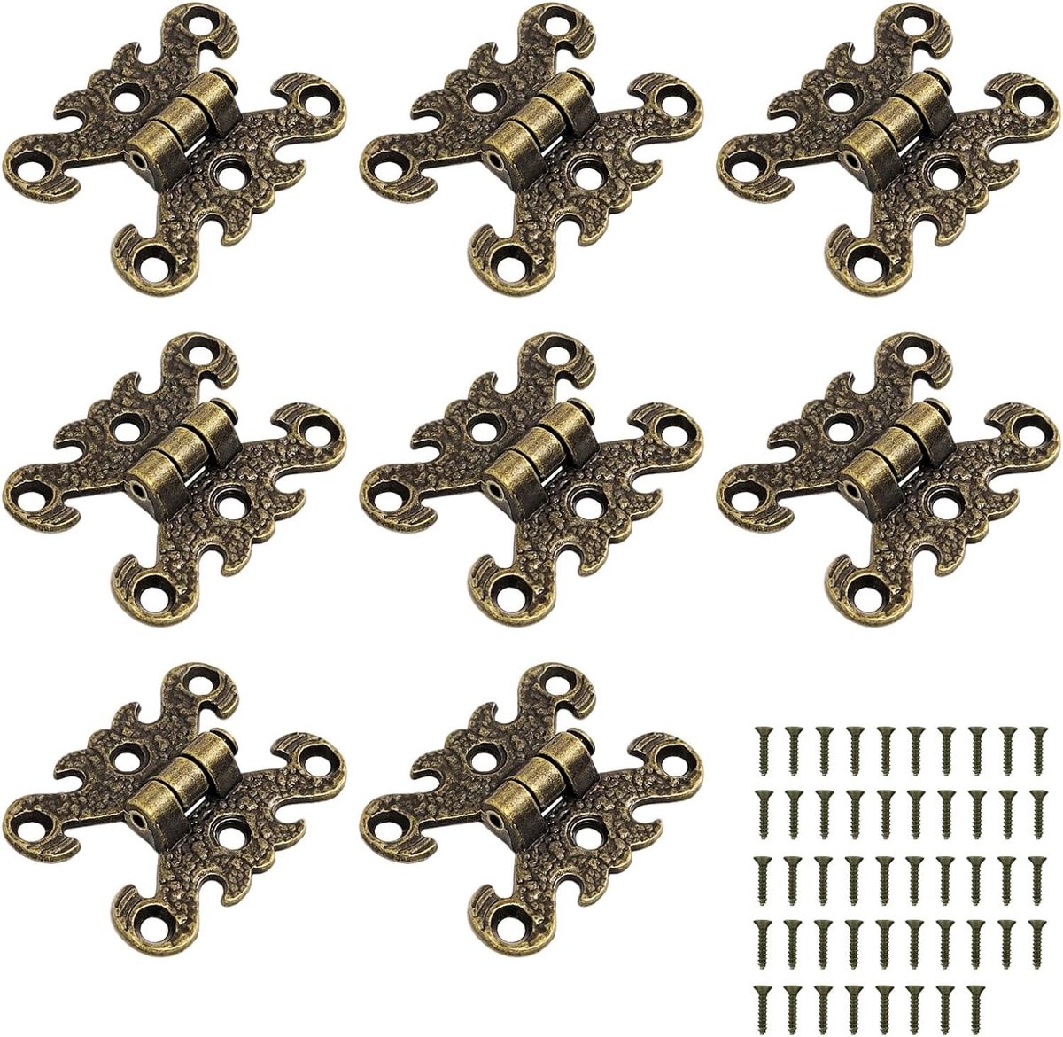 Dailygoods- Kastscharnieren 8 Stuks - Zinklegering - Retro Design - Scharnieren voor Deuren - Decoratieve Houtprojecten - Eenvoudig te Installeren - Deurscharnieren