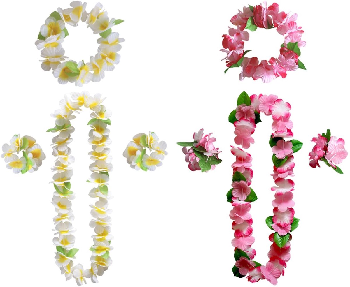Dailygoods- Bloemenslinger 2-delig - Hawaiiaanse Bloemenketting - Veelkleurig - Tropische Strandoutfit - Duurzaam Materiaal - Geschikt voor Feesten - Lei