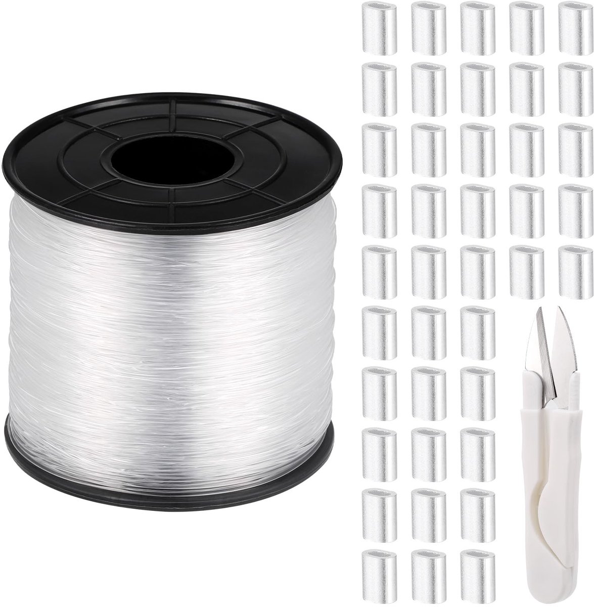 Dailygoods- Visdraad 0,6 mm - Nylon Draad Transparant - Kralen - Aluminium Krimphulzen - Schaar - 200 m Lengte - Nylondraad