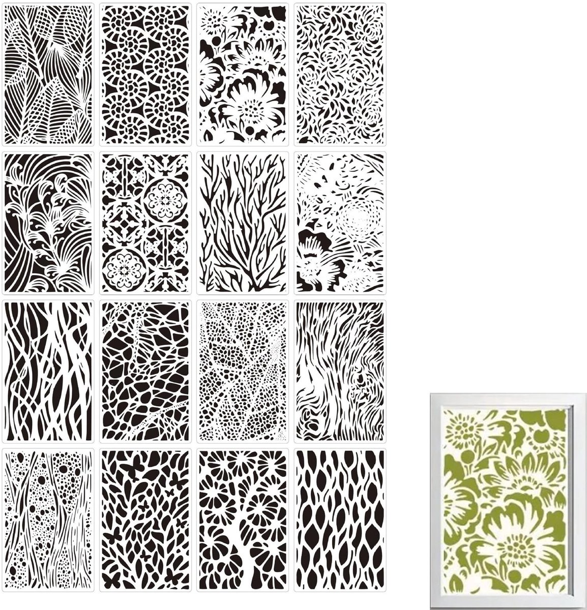 Dailygoods- Sjablonen 16 stuks - Kunststof - Herbruikbaar - Muurdecoratie - Houtbewerking - Flexibel - Afmetingen 28x18 cm - Decoratiesjablonen