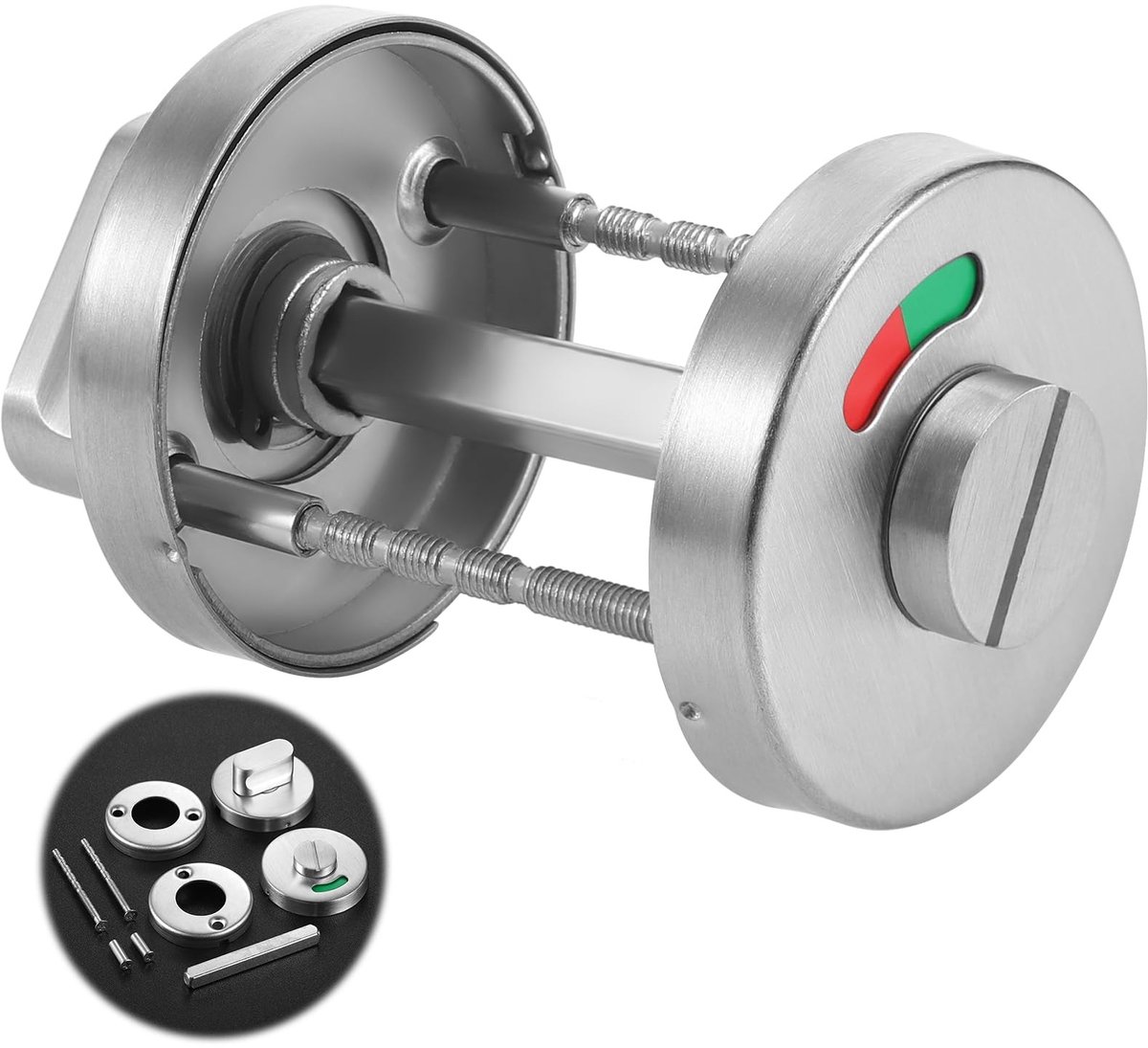 Dailygoods- WC Rosette met Bezetindicator - Badkamerslot - Draaiknop - Roestvrij Staal - Toebehoren voor Toiletdeuren - Afmetingen 8 x 8 x 60 mm - Toilet Slot