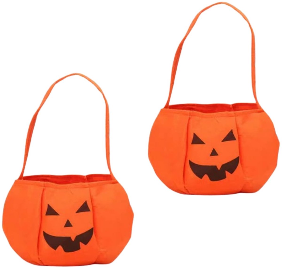 Dailygoods- Pompoentas - 2 Stuks - Halloween Pompoenzakjes - Snoepzak - Traktatietas - Feestdecoratie - Vliesstof, 20 x 13 x 28 cm