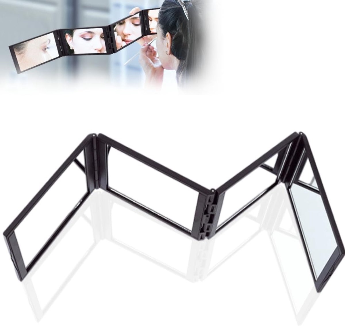 Dailygoods- Zelfkapselspiegel 360 graden - Draagbare Opvouwbare Spiegel - 4-weg Make-up Spiegel - Compacte Handheld Spiegel - Kunststof Frame - Ideaal voor Styling - Make-upspiegel