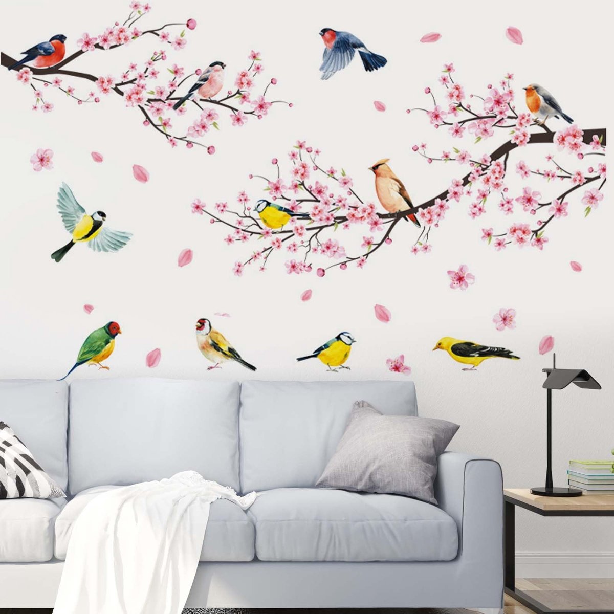 Dailygoods- Muursticker Roze Kersenbloesem - Muurstickers Bloemen - Muurstickers Vogels - Wanddecoratie - Waterdicht - Herbruikbaar 30 x 90 cm - Muurtattoo