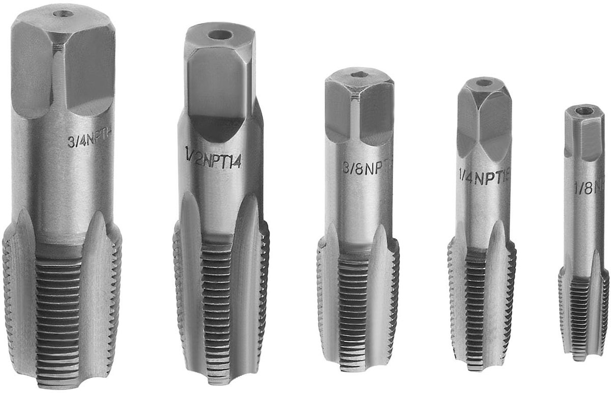 Dailygoods- Pijp Draad Kraan 5 Stuks - NPT Draadtype - Lagerstaal - Geschikt voor 1/8/1/4/3/8/1/2/3/4 - Stevig en Duurzaam - Voor Handmatige Apparatuur - Tapset