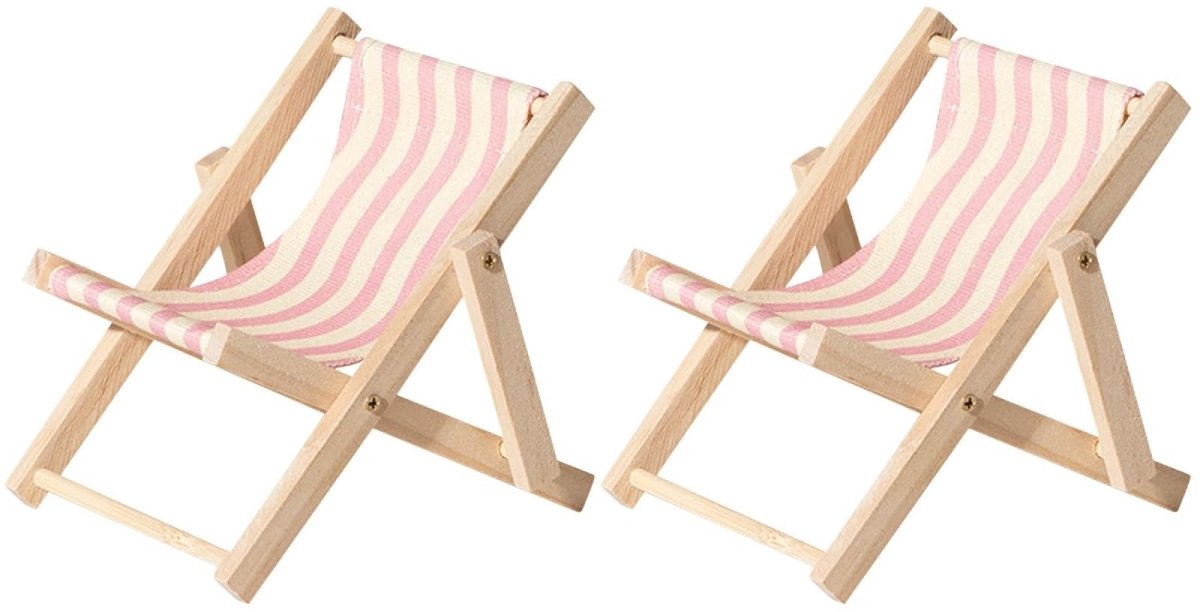 Dailygoods- Telefoonhouder Strandstoel - Inklapbaar - Houten Telefoonhouder - 2 Stuks - Realistische Strandstoelvorm - Handig voor Opbergen - Telefoonstandaard