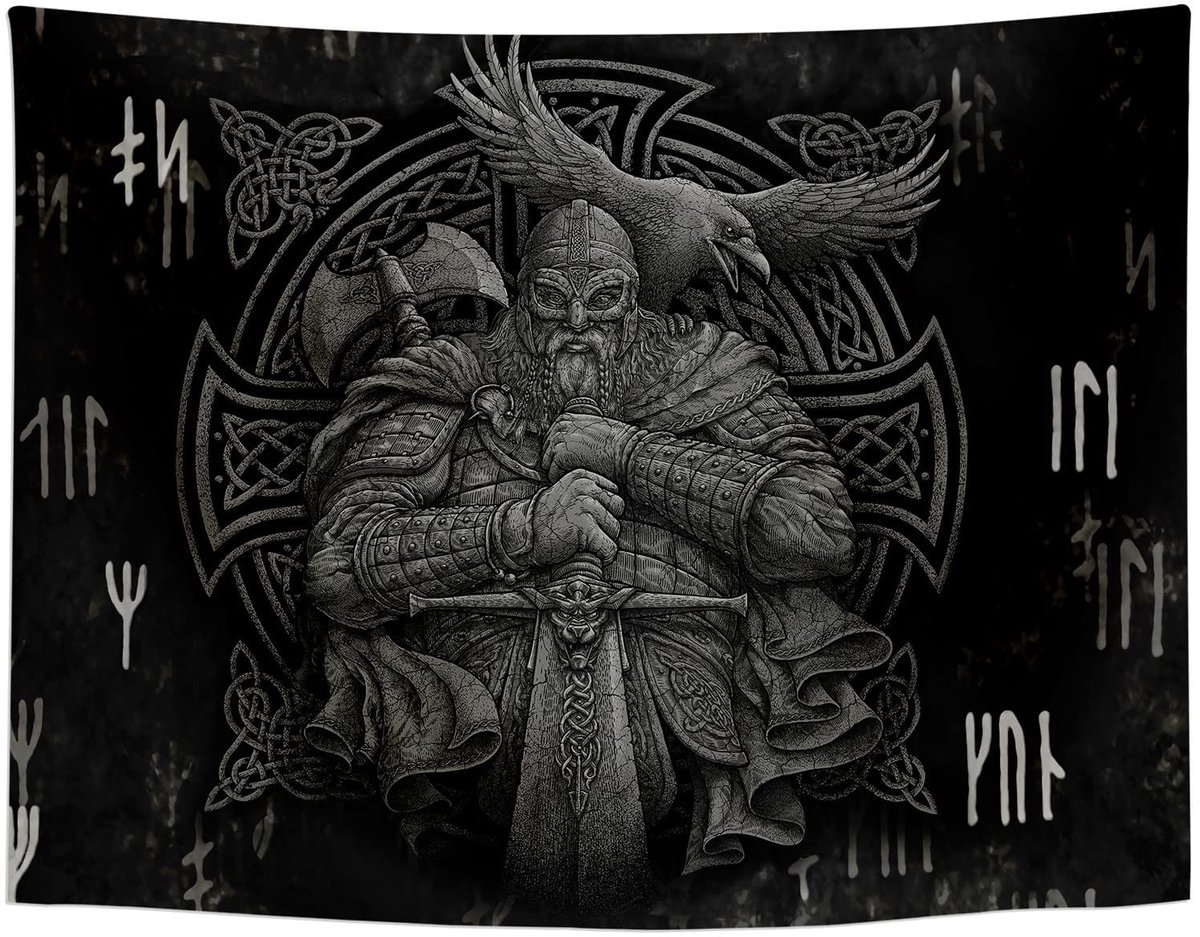 Dailygoods- Wandtapijt Noordse Mythologie Odin - Decoratief Wandkleed - Muurdecoratie Woonkamer - Gobelin Tapijt - Grijs - 150 cm x 130 cm