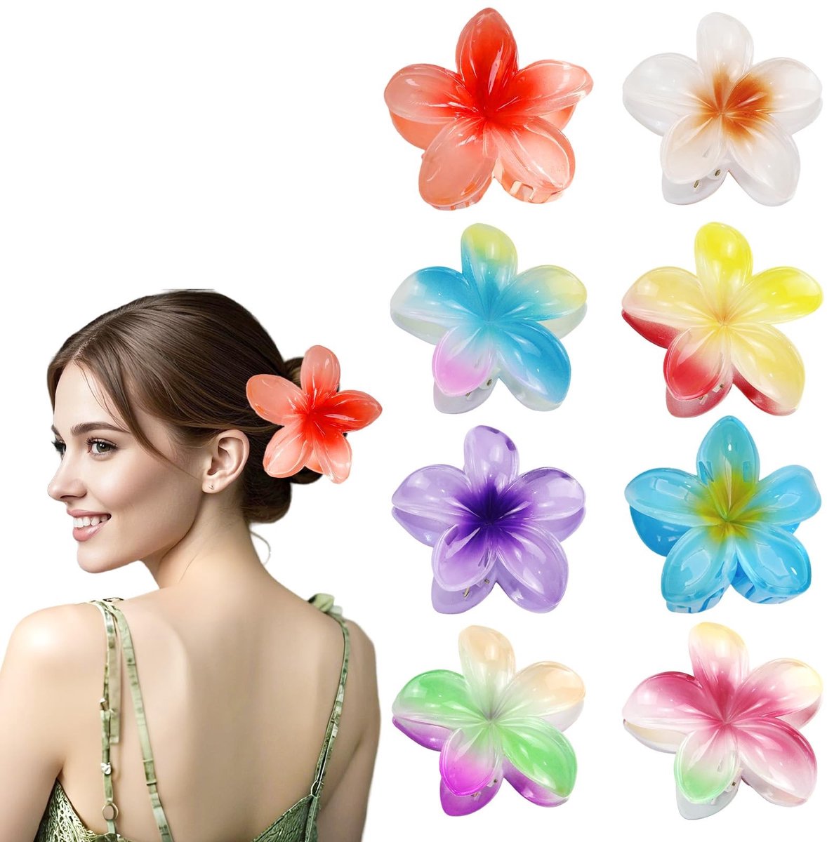 Dailygoods- Bloemklauwclips 8 stuks - Antislip Ontwerp - Elegante Hawaiiaanse Stijl - Medium Grootte - Geschikt voor Vrouwen - Kunststof Materiaal - Haarclips