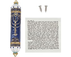 Dailygoods- Mesusa Handbeschilderd - Huis Inwijdingsobject - Joods - Massief Metaal - Vintage Charme - 13 x 2,5 x 1,5 cm - Huiszegel