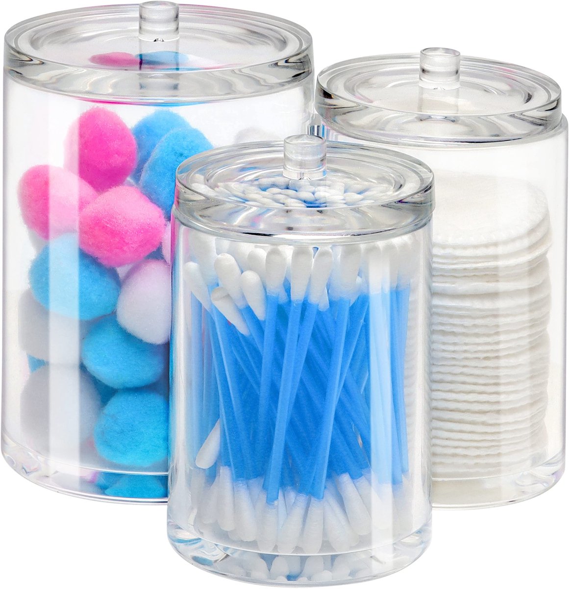 Dailygoods- Badkamerorganiser Stevig - 3 Verbonden Potten - Deksels - Acryl Plastic - Opslag Houders - Voor Cosmetica & Tandenborstels - Opslagpot