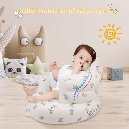 Opblaasbaar babyzitje voor baby's vanaf 3 maanden - Babyvloerzitje om zelfstandig te zitten - Babyzitje voor zuigelingen - Opblaasbare babystoel met ingebouwde luchtpomp - Beer — afbeelding 4