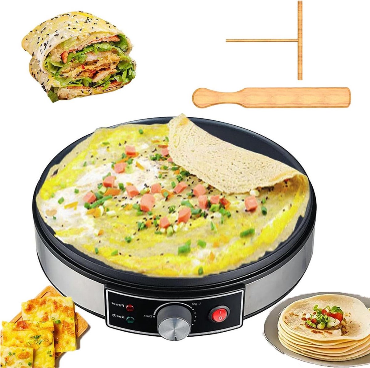 Elektrische Pannenkoekenmaker - Crêpepan - Snelle Ontbijtjes Maken - Instelbare Temperatuur - 28 cm Bakplaat - Zwart